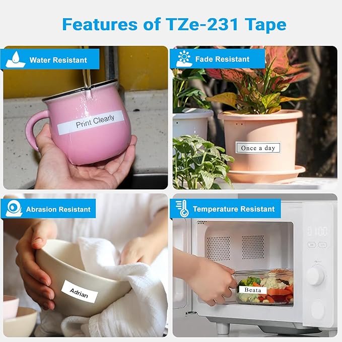 15Pack TZe-231 Label Maker Tapes Replacement for Brother P Touch Label Maker Refills, TZe231 Tape Laminated 12mm 0.47 White, TZ-231 Tapes for Brother PT-H110 PTD210 PTD220 PTD400 Printer