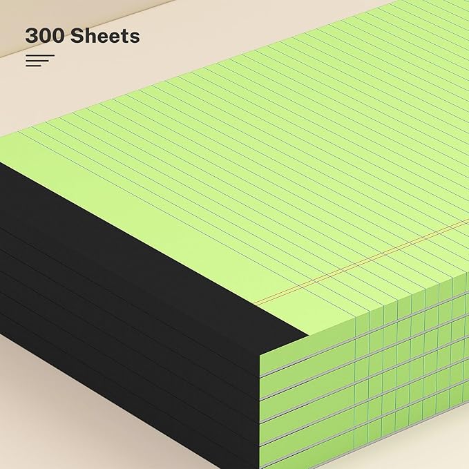 300 Sheets Green Legal Pads 8.5 x 11 College Ruled Paper 6-Pack Note Pads Narrow Ruled 50 Sheets per Notepad Perforated Writing Pad Durable Sturdy Back 8x11 Pads of Paper