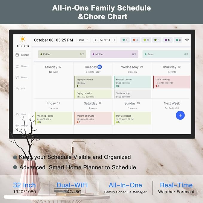 32" Smart Digital Calendar for-Family-Business-Planner - Electronic Calendar for Business Chore Chart, Touchscreen Display for Family Schedules, Auto-Sync Google iCloud Outlook Calendars for Kid Adult