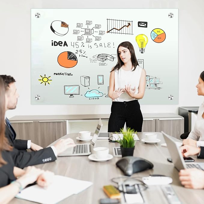 H-Qprobd Dry Erase White Board for Wall 72"x40" Magnetic Glass Frameless Whiteboard Mount for Home School Supplies or Home Office Decor, Includes 8 Magnets, 8 Markers and 2 Erasers