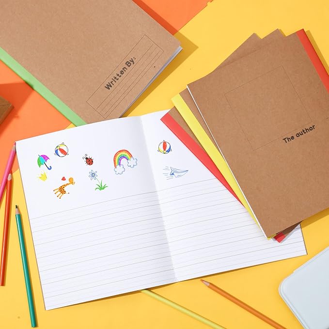 Henoyso 5 Pcs Primary Composition Notebook 9 3/4 x 7 1/2 Inch Kids Journal, Back to School Supplies, K-2 Primary Writing Notebook for Kids Student Draw and Write Story Journal (Bright Color)