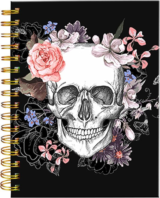 iampanda Spiral Journal Notebook,Strong Twin-Wire Binding with Premium Paper for Girl Women,Pink Floral 60 Sheets A5 College Ruled Notebook/Journal,Perfect for School Office Home Gifts,Cool Skull