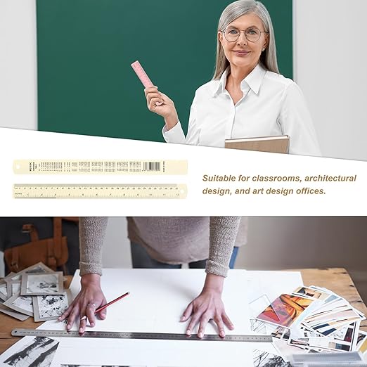 HARFINGTON 4pcs Metal Straight Ruler 30cm Metric SAE Aluminum Alloy Measuring Rulers Scale Tool with Hole for Measure Study Reading Classroom Office, White