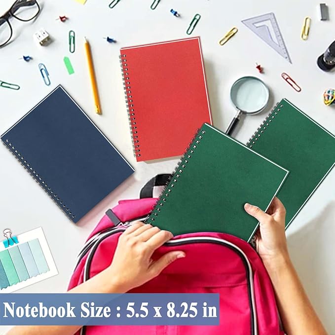 GINMLYDA 6Pack Small Spiral Notebook A5, 8.25x5.5” 120 Lined Pages Wide Ruled Spiral Journal Bulk Blank Kraft Cover Spiral Bound Notebook & Writing Pads for Home Office Meeting Work Note Taking