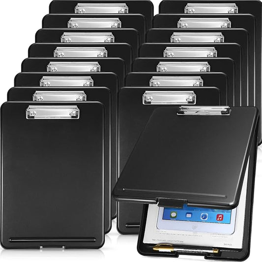Geyee 16 Pcs Clipboard with Storage Plastic Foldable Nursing Clipboard Storage with Pen Holder 9. 5 x 13. 4 Inch Foldable Clip Board with Low Profile Clip for Student Teacher Nurse Office Supplies
