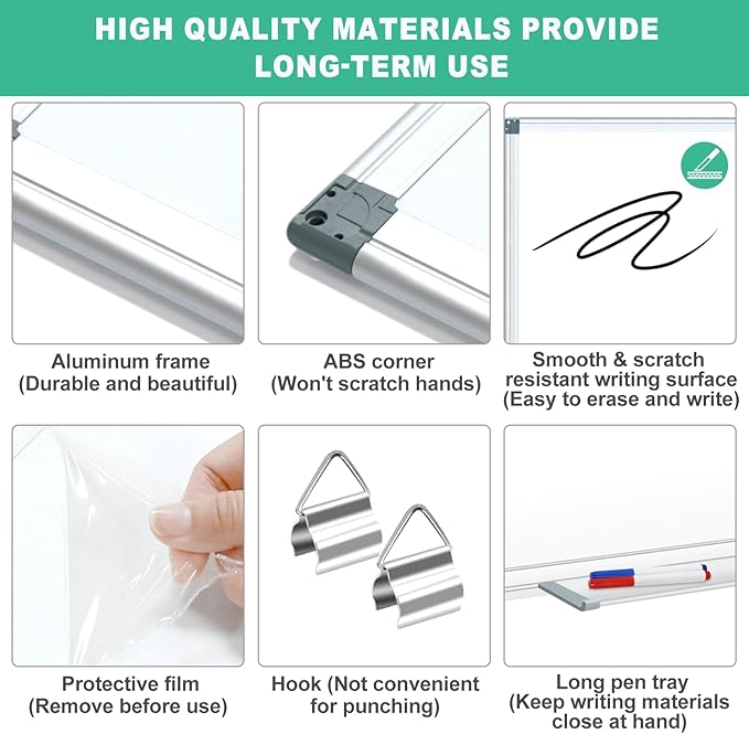 H-Qprobd 72"x48" Large Dry Erase Board for Wall 6' x 4' Magnetic Whiteboard Aluminum Presentation White Boards with Long Pen Tray, 6 Markers, 2 Erasers &12 Magnets