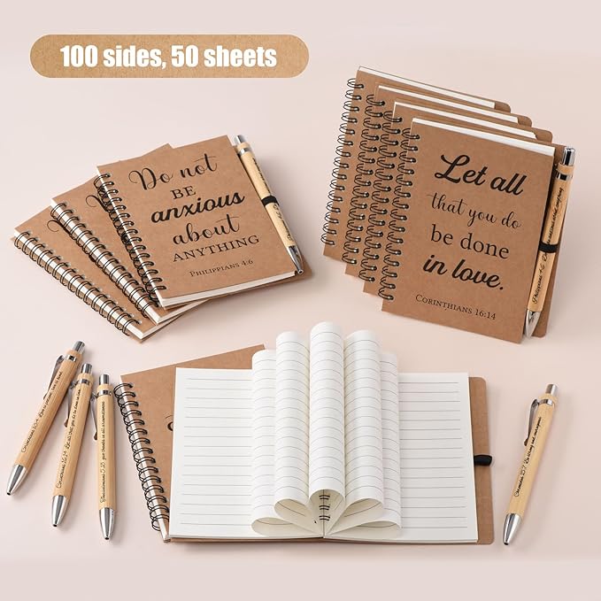 40 Pcs/20 Set Christian Gifts Spiral Notebooks Bulk Journals with Christian Pens Prayer Journal Christian Journal for Women and Men, Perfect Home Gifts