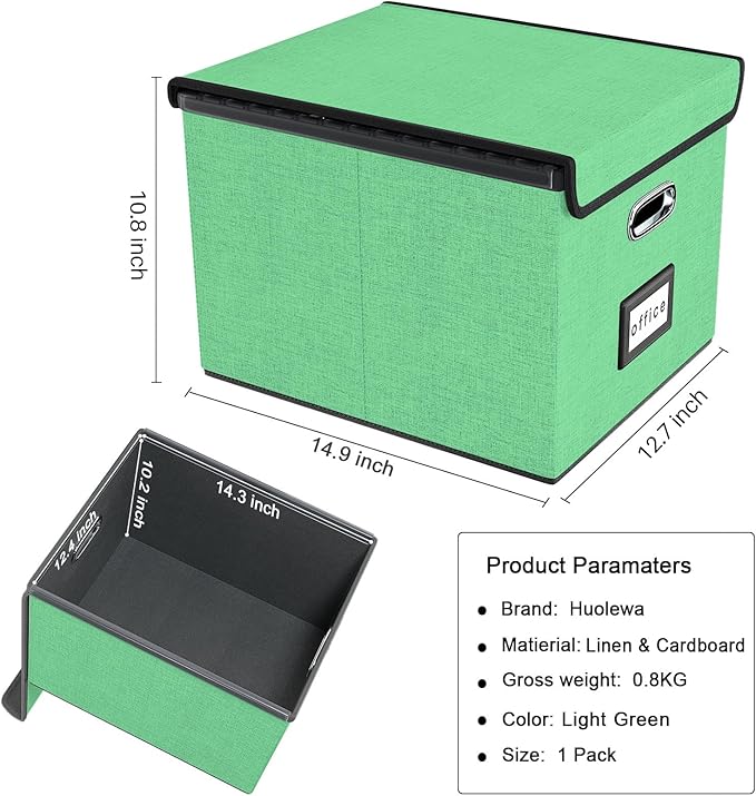 Huolewa Decorative File Organizer Box with Lid, Collapsible File Storage Organizer Boxes with Lids, Linen Hanging Filing&Storage Boxes for Office/Decor/Home, Filing System for File and Folders Storage
