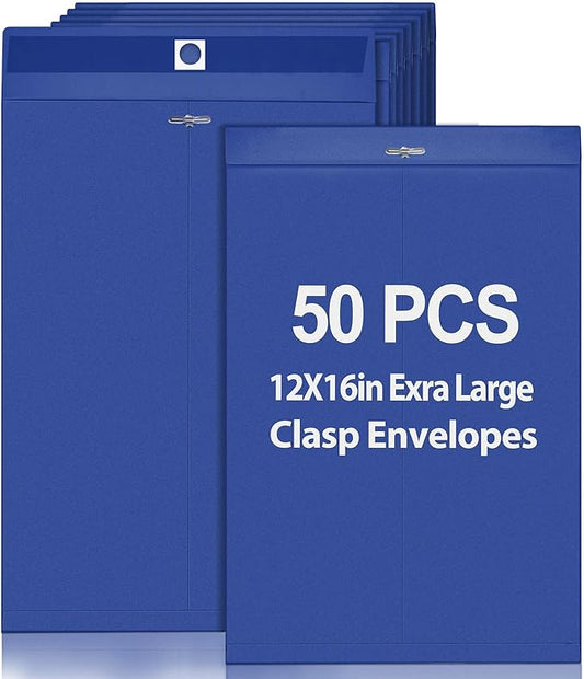 Geyee 50 Pcs 12 x 16 Inch Navy Blue Manilla Clasp Envelopes Letter Size Mailing Envelopes with Clasp Closure for Filing Storing Documents Office Home Business School
