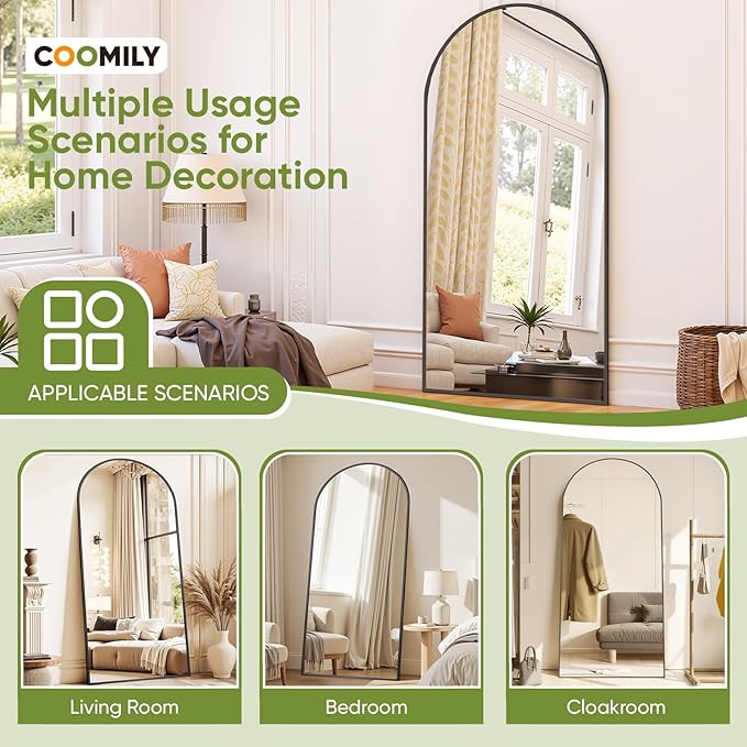 Full-Length Floor Mirror with Stand, 81"x41" Arched Style Full Body Standing Mirror for Bedroom, Living Room, Gym, Dorm - Shatter-Resistant & Easy Assembly, Gold