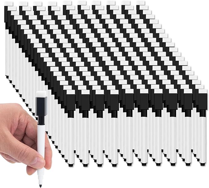 200 Pcs Black Magnetic Dry Erase Markers with Eraser Cap, White Board Mini Dry erase Markers Bulk, Fine Point Tip Student White Board Markers for Teachers Office School Supplies