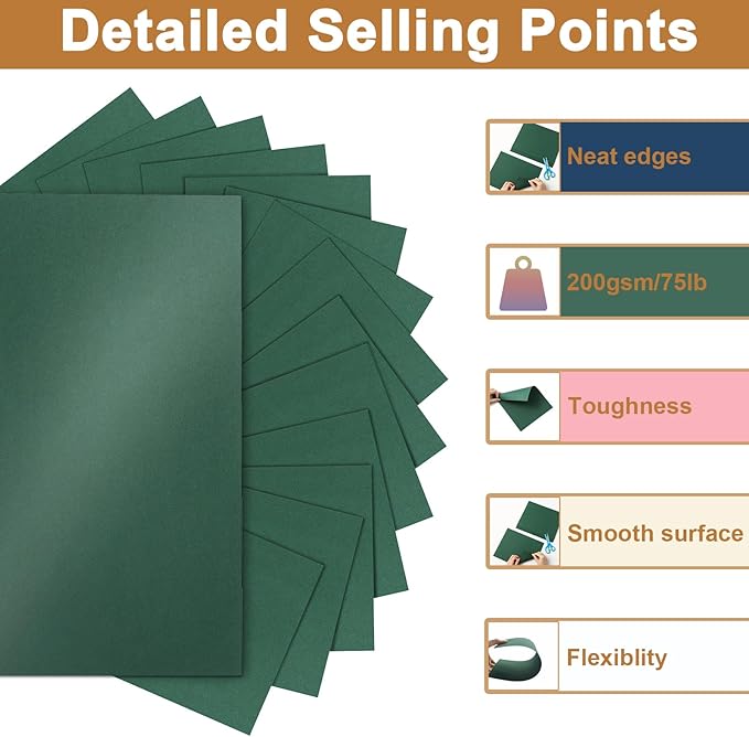28 Sheets Christmas Green Shimmer Cardstock 8.5 x 11 Craft Paper, 92lb Premium Paper Card Stock for DIY Cards Making, Anniversaries, Wedding Invitations, Greeting Cards