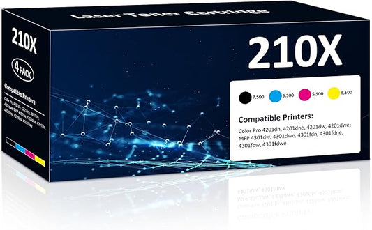 210X Toner Cartridges Compatible for 210X High Yield 210A Set for Color LaserJet Pro 4201dn 4201dne 4201dw 4201dwe MFP 4301dw 4301dwe 4301fdn 4301fdne 4301fdw 4301fdwe Printer(4 Pack, BK/Y/M/C)