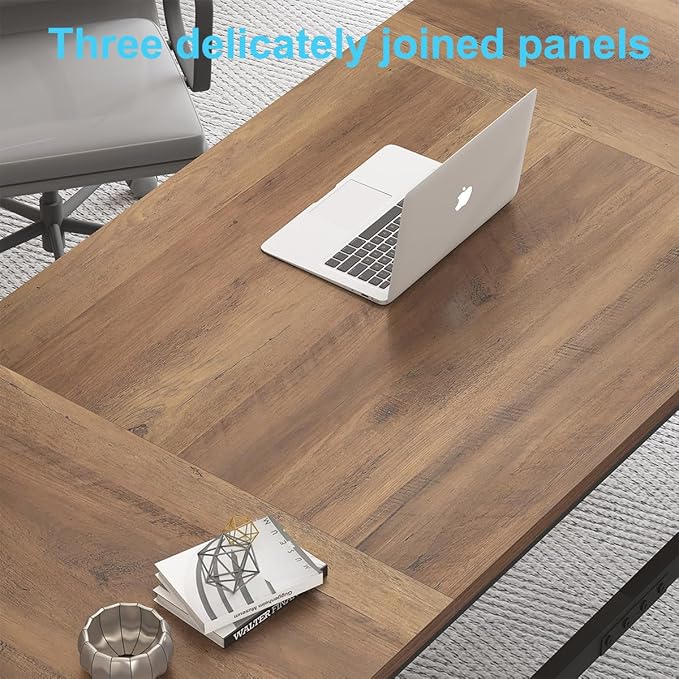 HSH Large Home Office Desk, Modern Wood Metal Computer Desk for Two Person, Extra Long Executive Writing Study Gaming Double Desk Workstation, 70 Inch Rustic Bedroom Living Room Table for 2 Monitors