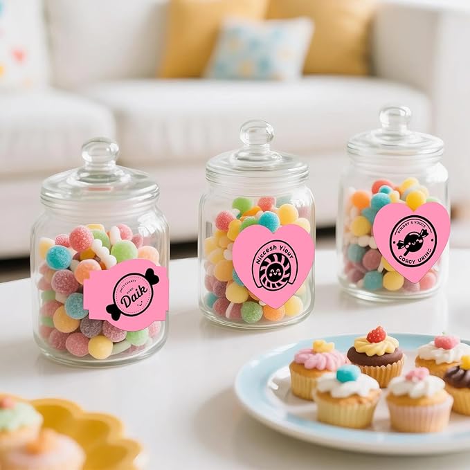 2 Rolls Pink Thermal Labels Personalized & Business Customized Label Stickers for Phomemo 241BT for MUNBYN 130B/RW402B Printers, 600Pcs Waterproof Shipping Label Sheet for Logo/Name/Thanks