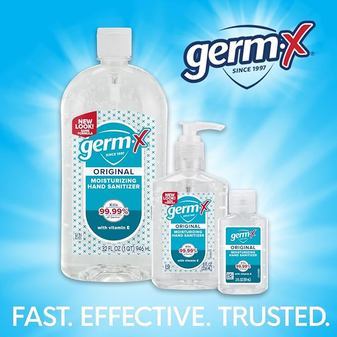 Germ-X Original Hand Sanitizer, Non-Drying Moisturizing Gel with Vitamin E, Instant and No Rinse Formula, Bulk Mini Travel Size for On-The-Go, 2 Fl Oz (Display Pack of 6)