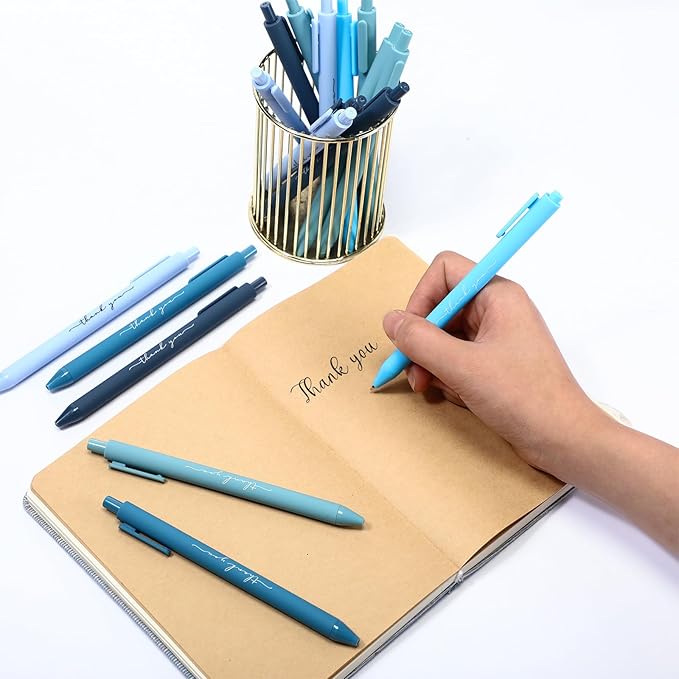 30pcs Thank You Pens Bulk Cute Multicolor Ballpoint Pen for Men Women Server Accessories Employee Holiday Appreciation Gifts for Teacher Office Back to School Party Favor (Blue)