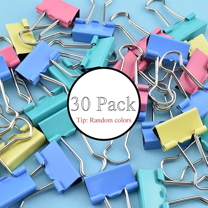 HAHIYO Binder Clips Paper Clamps Spring Steel Sturdy Small 0.75 inches Width 0.2 Inch Capacity No Sharp Edges Heavy Duty Tight Grip Reusable Color Metal Bright Finish for Home Office School 30 Pack