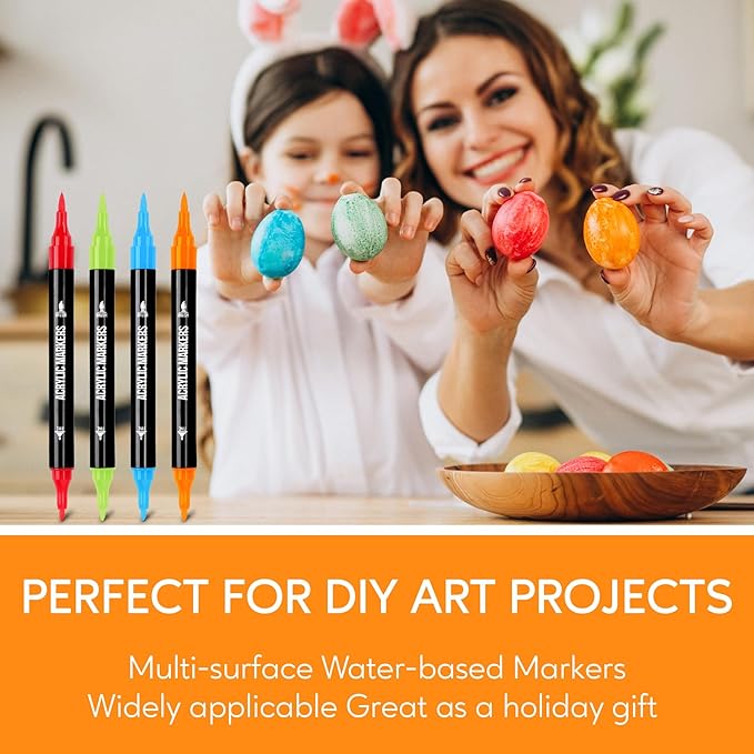 120 Colors Acrylic Paint Markers, Dual Tip Fine Tip and Brush Tip Pens Contain 24 Metallic Color for Stone, Wood, Calligraphy, Canvas, Ceramic, Metal, Glass, Rock Painting, DIY Crafts