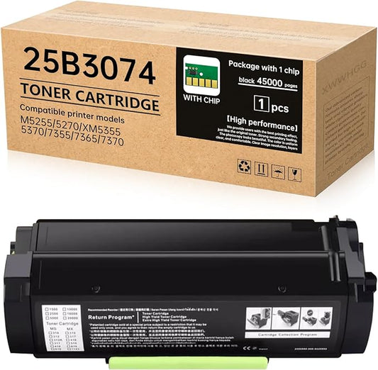 25B3074 High Yield Black Toner Cartridge (45,000 Pages) - Compatible with Lexmark M5255 M5270 XM5355 XM5370 XM7355 XM7365 XM7370 Printers(with Chip)