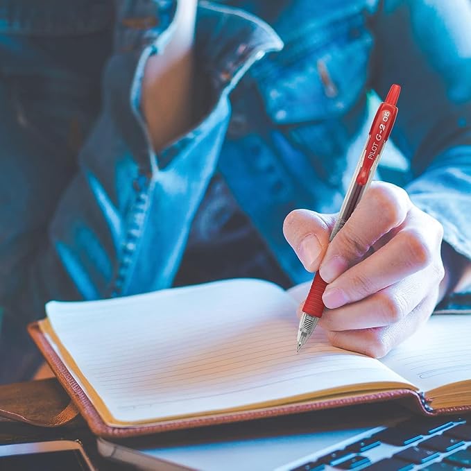 G2 Retractable Premium Gel Ink Roller Ball Pens Extra Fine Point (.5mm) Black Ink 8 pack; Refillable & Premium Comfort Grip Bundle with Plastic Reusable Pouch