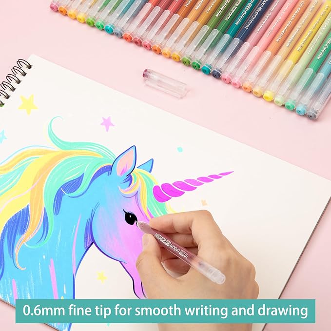 Gel Pens For Coloring, 18 Pack Colored Pens for Black Paper & White Paper, 0.6MM Fine Point Pens for Coloring, Writing, Drawing, Journaling, Note Taking, School, Office, Home