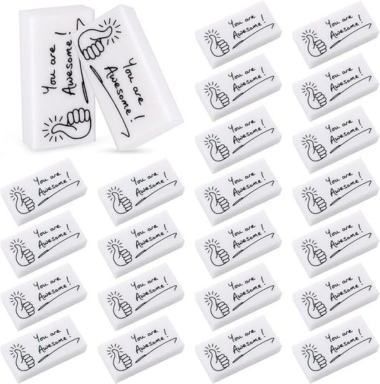 Fuutreo 50 Pcs Welcome Back to School Gifts for Students Inspirational Pencil Erasers Bulk You are Awesome White Cute Fun Erasers First Day of School Gifts Classroom Prizes from Teachers