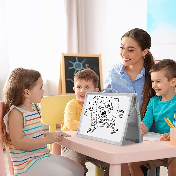 H-Qprobd Small Dry Erase White Board - 16"x 12" Double Sided Mini Foldable Magnetic Desktop whiteboard for Kids Drawing, Teacher Instruction and Meeting Discuss