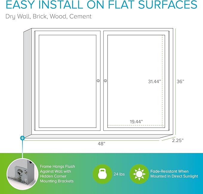Ghent 36" x 48" 2-Door indoor Enclosed Recycled Rubber Bulletin Board, Shatter Resistant, with Lock, Satin Aluminum Frame, Confetti (PA234TR-CF) ,Made in the USA