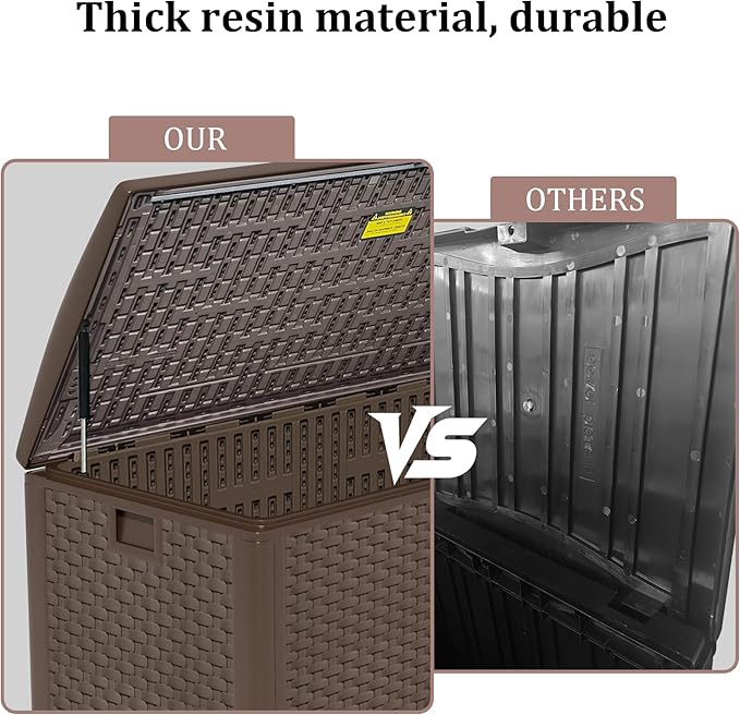 180 Pro Gallon Waterproof Outdoor Storage Bin Resin Deck Box for Patio, Poolside, and Garden, Lockable & UV-Resistant, Brown