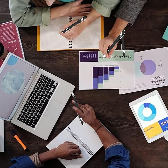 12 PCS 2 in 1 Stylus Ballpoint Pen with Stylus Tip, 1.0 mm Black Ink Metal Pen Stylus Pen for Touch Screens (Silver & Black)