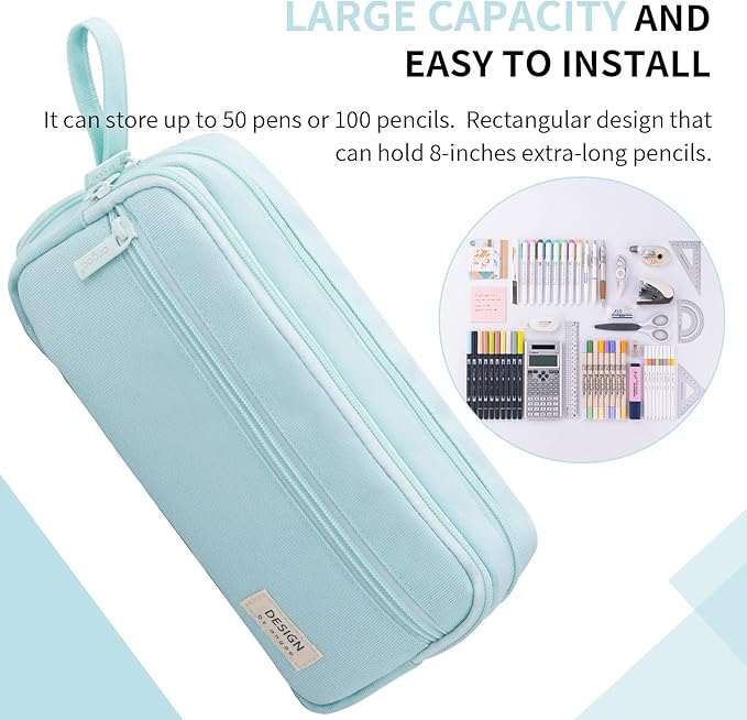 HVOMO Large Pencil Case High Capacity Holder Box Storage bag Desk Organizer Marker Pouch Pen For Middle School Office College Adult Girl and Boy(Green)