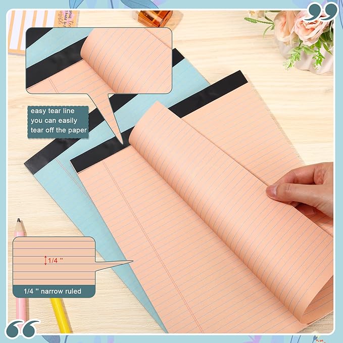 Fuutreo 8 Pcs 8.5'' x 11'' Colored Legal Pad Writing Pads Narrow Ruled 50 Sheets Per Notepad Perforated Writing Notepad Office Supplies for College Office Business (Vintage Color)