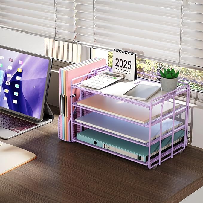 gianotter 4-Tier Paper Organizer With Magazine Holder, Desk Organizers and Accessories, Desk Accessories & Workspace Organizers, File Organizer for Office Supplies Storag (Purple)
