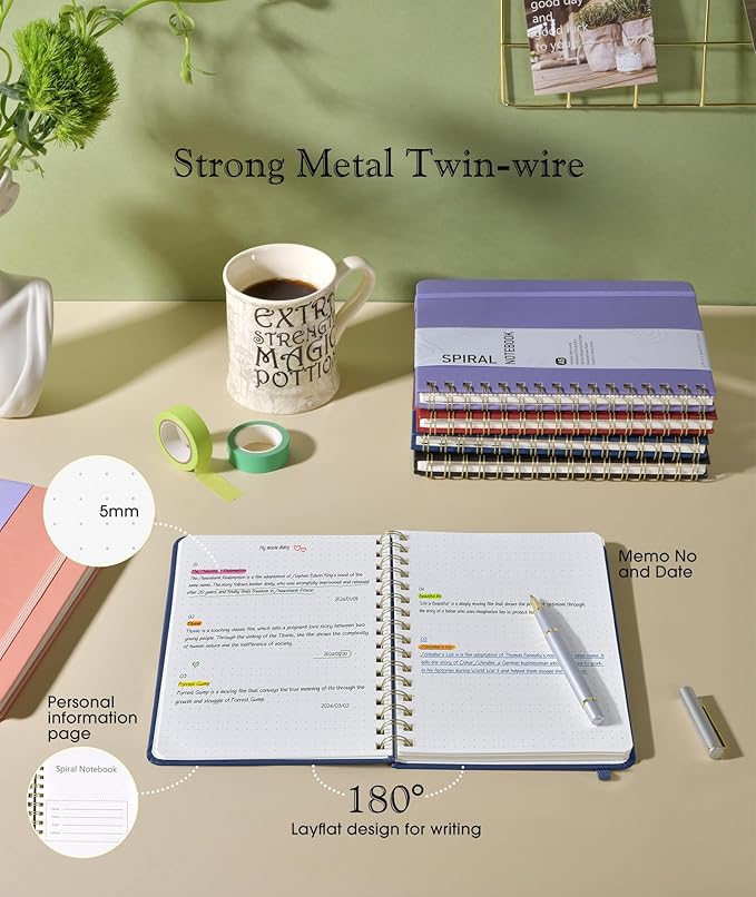 Graph Spiral Journal Notebook, A5 Hardcover Spiral Journals for Women Men, 100 GSM Graph Paper Notebooks, 150 Pages Spiral Bound Grid Notebook for Writing Note Taking Work 5.75" x 8.38", Navy Blue