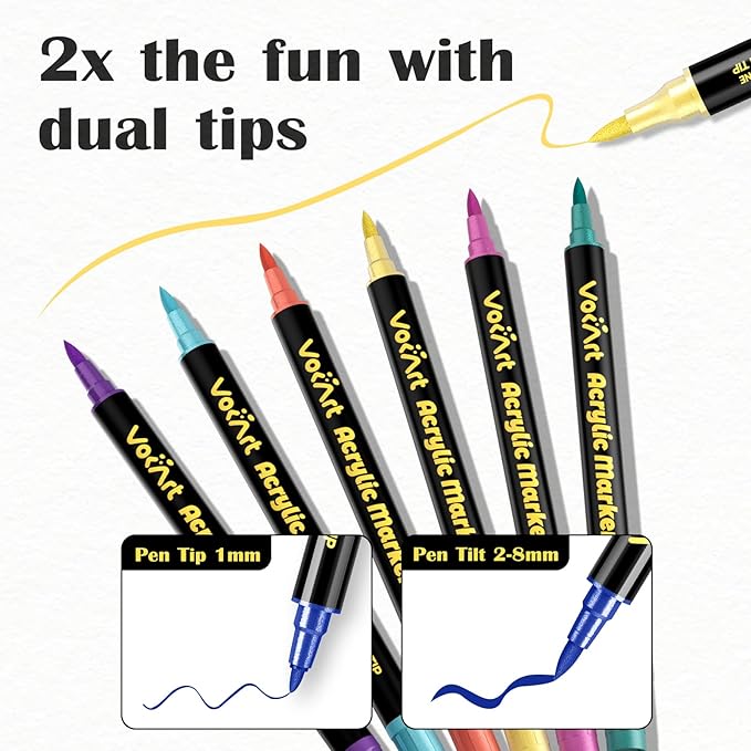 120 Colors Acrylic Paint Markers - Dual Tip Brush & Fine Fabric Paint Pens for Rock, Canvas, Ceramic, Wood, Glass, Textile, Paper - DIY Art Supplies for Artists, Kids, Adults, Holiday Decorations