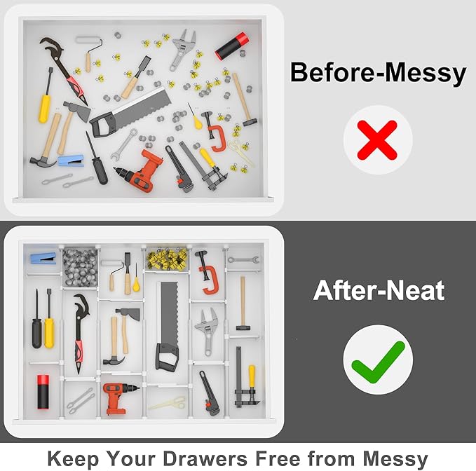 HiYZ Expandable Drawer Dividers - 12.6-22.8'' Adjustable Drawers Organizers for Kitchen Utensils, Drawer Separators in Bedroom, Dresser, Office, Bathroom, Fridge, 5 Pack Long Dividers-Gray