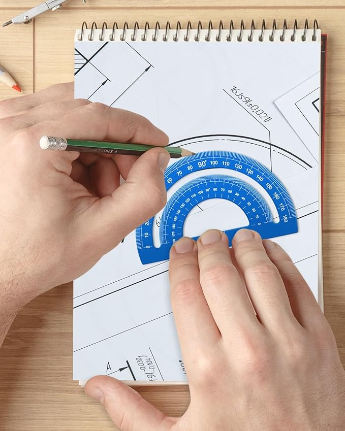 Honagu Triangular Ruler Set, 4+1Pieces Aluminum Alloy Ruler, Metal Drafting Ruler, Geometric Protractor for Students, School Office Supplies (Sky blue, 20cm)