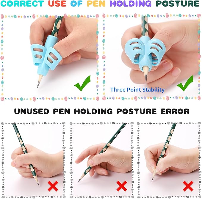 20 Pcs Pencil Grips for Kids Handwriting Ergonomic Training Pencil Holder Writing Tool for Toddlers, Preschoolers, Children Special Needs Colorful School Supplies(2 Fingers)