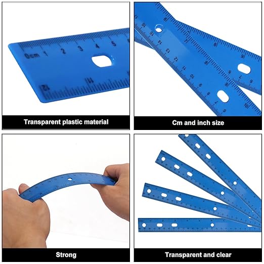 200 Pack 12-Inch Plastic Rulers Bulk, Blue Plastic Ruler, Ruler with Dual-Scale Measurement, Easy to Store, for Educational, Home, or Office and, Practical Use by KUKLIPJIM