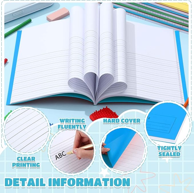 Henoyso 12 Pcs 120 Pages Primary Composition Notebooks K-2 9 3/4 x 7 1/2 Inch Journals Primary Journals Blank Books for Kids to Write Stories Kindergarten (Red,Green,Blue,Purple)