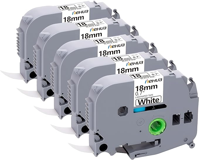 Hehua 18mm 0.7 Laminated White TZ Tape Compatible for Brother Label Maker TZe241 TZ-241 TZ241 TZe 241 3/4 x 26.2ft Label Tape for Ptouch PT D400 D600 D610BT P710BT P750W, Black on White, 5 Pack