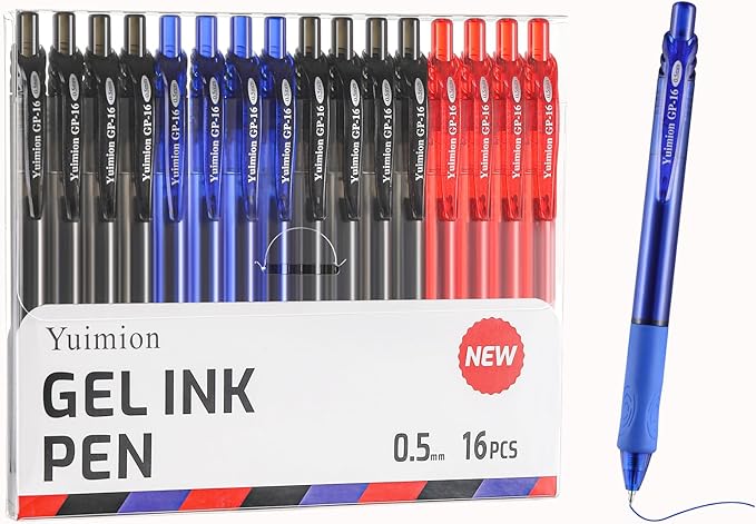 16 Pcs Retractable Gel Pens Fine Point (0.5mm) Rollerball Pens for Smooth Writing (Black&Red&Blue Ink) for Women Men Journaling School and Office Supplies Use…