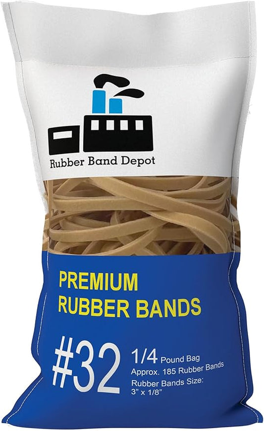 3" x 1/8'' - Size #32 - Rubber Band Depot - Everyday Rubber Bands, Business Bands - Approximately 185 Per Bag - 1/4 Pound Bag