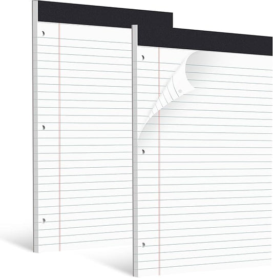 HAUTOCO 2 Pack 8.5 x 11 Legal Pads White Wide Ruled Notepads Perforated Writing Pads, 30 Sheets Per Notepad, 3-Hole Punched Paper, Writing Note Pads for School, Home, Office, Business