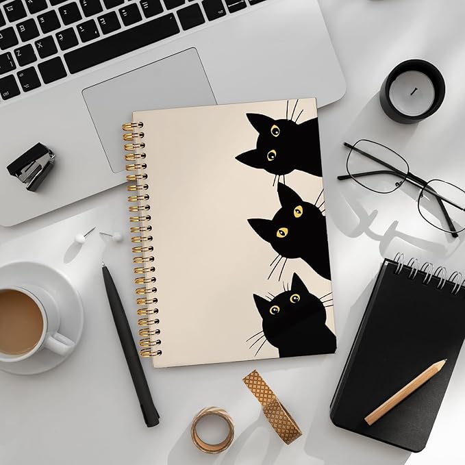 Funny Cat Notebook Journal, Funny Peeking Spiral Notebook, Cat Lover Gifts for Women Men, Black Cat Gifts for Girls, Cat Notepad for School Supplies, Office Supplies 5.5x8.3 Inch