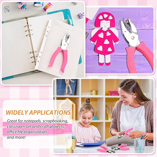 4 PCS 1/4" Hole Punchers for Crafts, Single Hole Punch Shapes with Circle Heart Star Triangle, with Soft-Handled for Binder Scrapbooking Classroom Card Punching Reinforcement Stickers