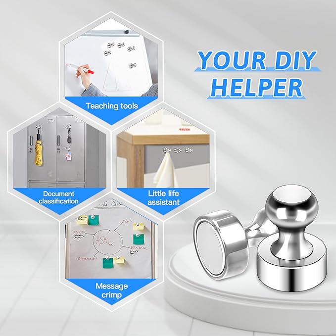 20Pack Magnets for Whiteboard Strong Fridge Magnets Silver Push Pin Refrigerator Locker Magnets for School and Home