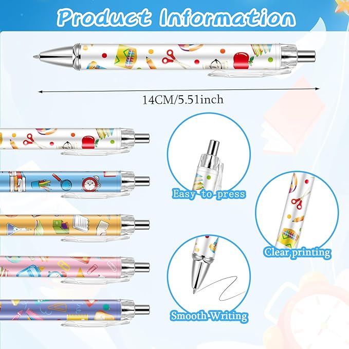 30 PCS Back to School Pens Welcome Back to School Ballpoint Pens First Day of School Party Favors with 1mm Black Ink Replaceable Ballpoint Pen Refill for Classroom Rewards