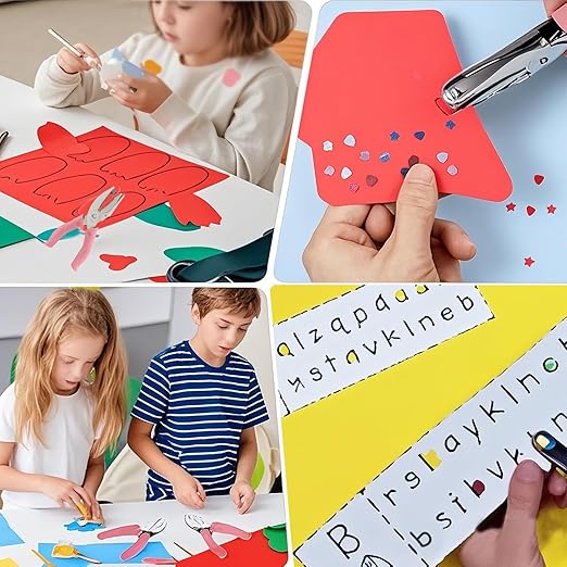 Handheld Hole Paper Punch Kit, Heart and Star Hole Punch, 1/4 Inch Metal Single Hole Puncher with Soft Grip Handle for DIY Craft, Scrapbooking, Tags, Paper Projects